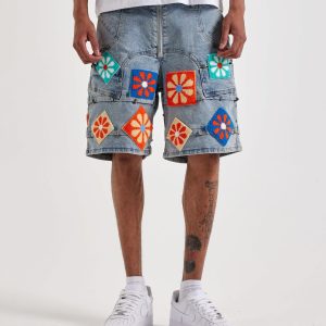 Guapi Crochet Flowers Denim Shorts