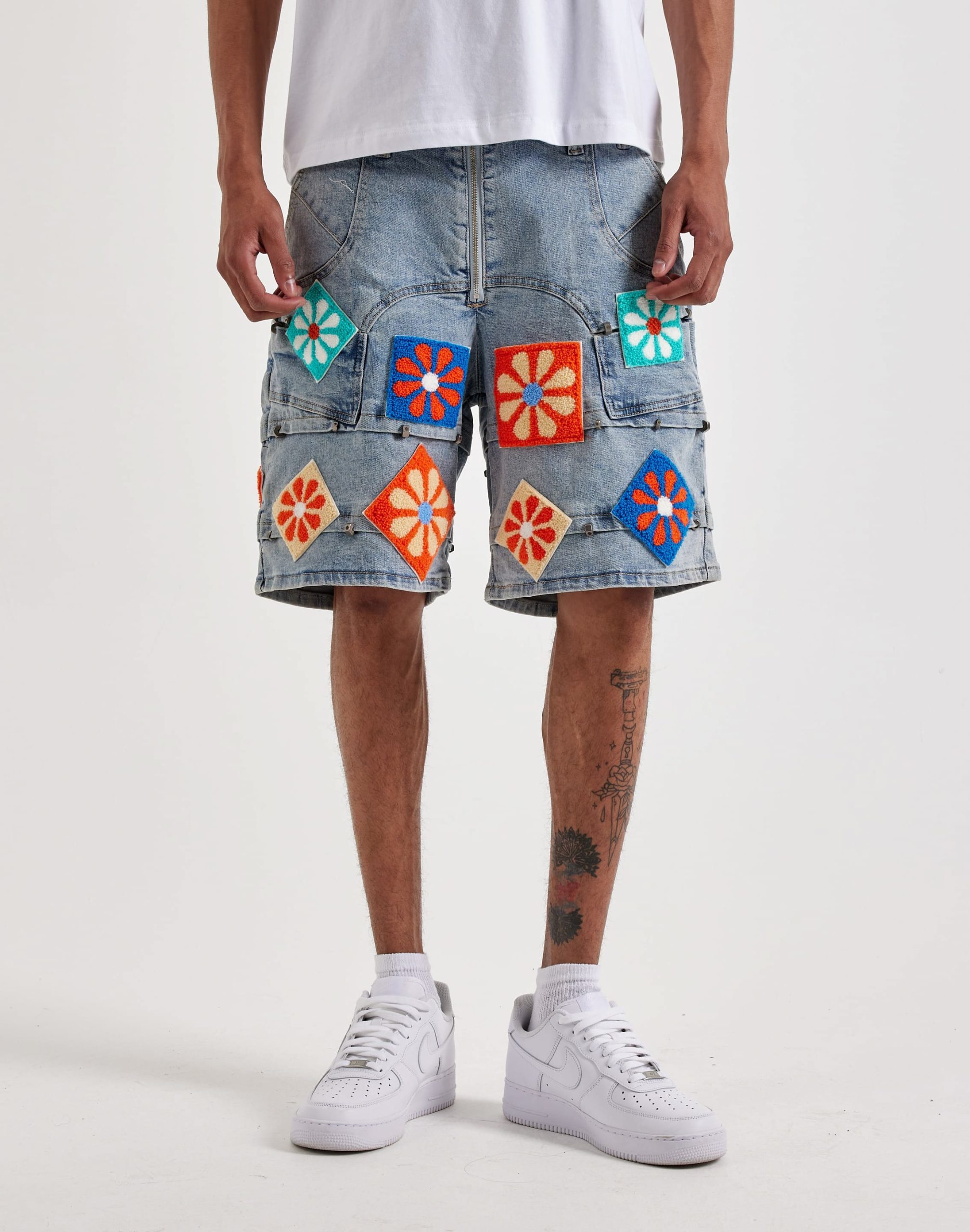 Guapi Crochet Flowers Denim Shorts