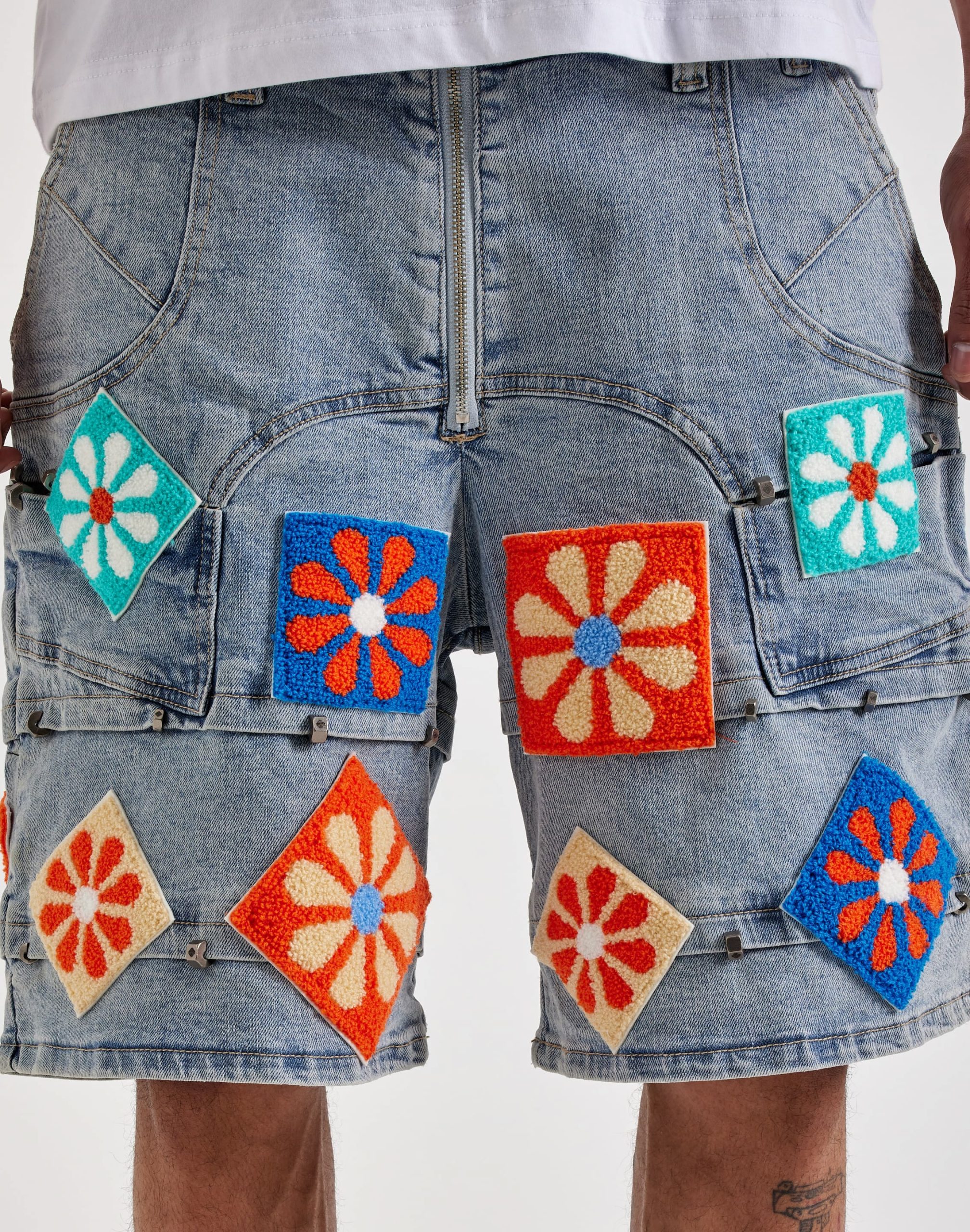 Guapi Crochet Flowers Denim Shorts - Image 3