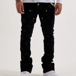 Guapi Velour Stacked Monogram Jeans