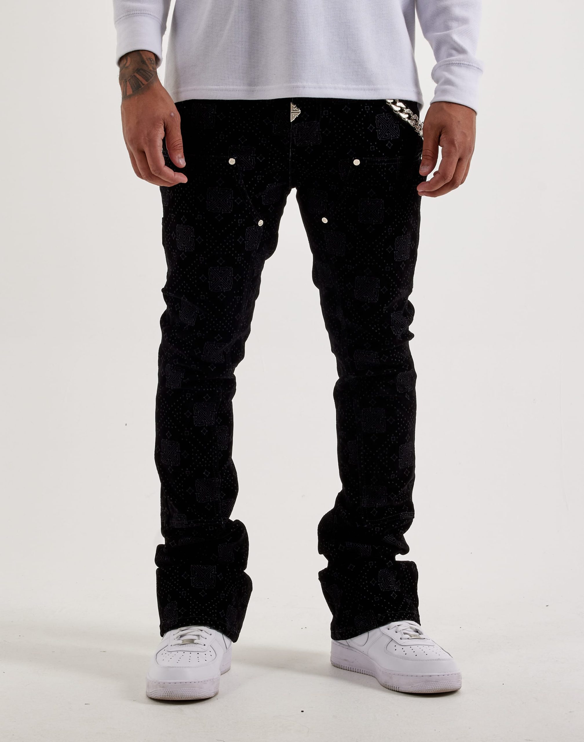 Guapi Velour Stacked Monogram Jeans