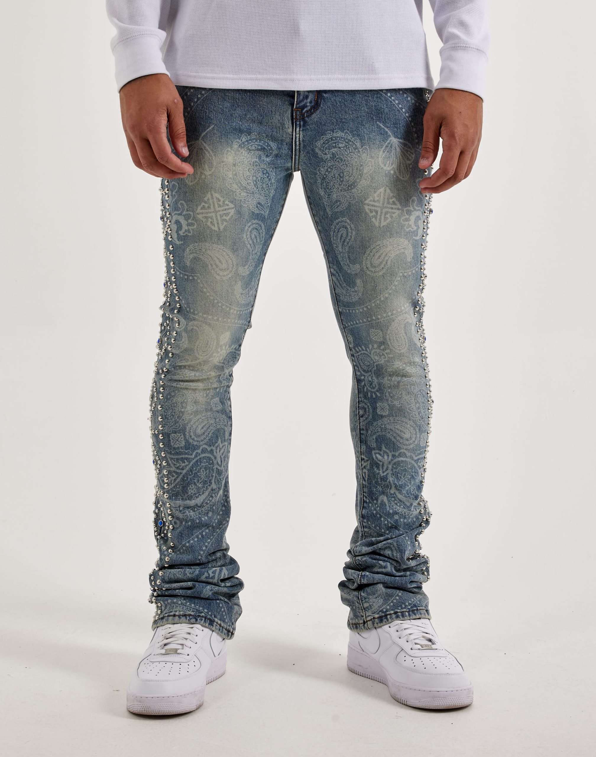 Guapi Rivets Stacked Denim Jeans