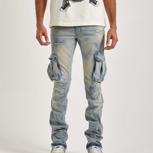 Jordan Craig Stacked Flare Cargo Denim Jeans