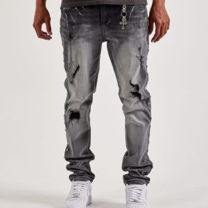 Kilogram Stacked Cross Chain Rivet Distressed Denim Jeans