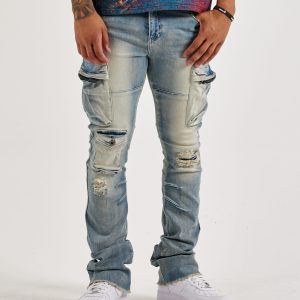 Kilogram Multi-Pocket Slim Distressed Cargo Denim Jeans