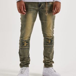 Kilogram Slim Flame Rivet Distressed Denim Jeans