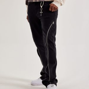 Kilogram Jet Black Zip Detail Jeans