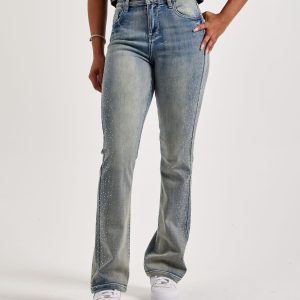 Kilogram Rhinestone Stacked Denim Jeans