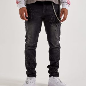 Kilogram Slim Chain Cross Patch Denim Jeans