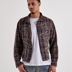 KINDRED CLOTHING Studded Plaid Cropped Shirt Jacket