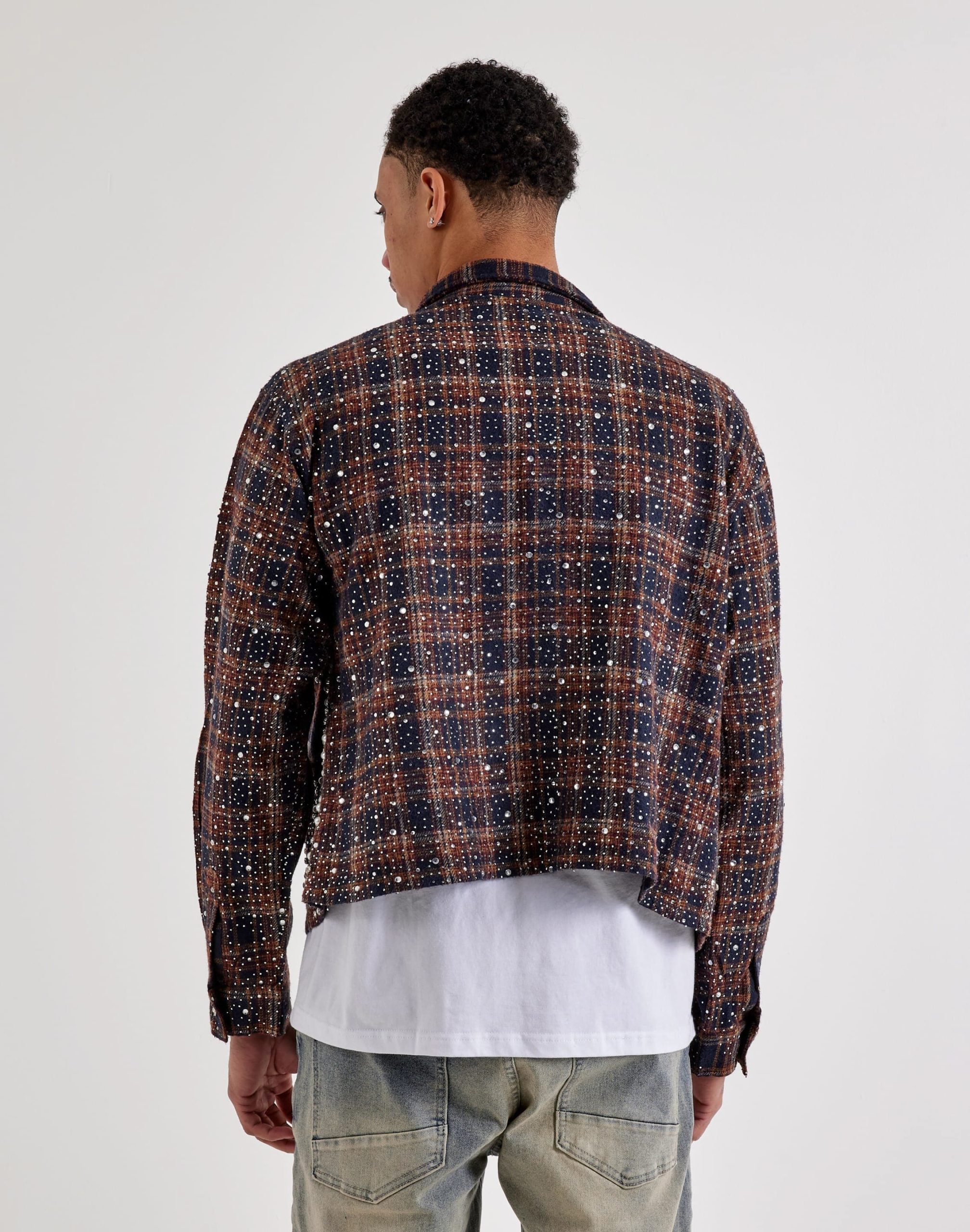 KINDRED CLOTHING Studded Plaid Cropped Shirt Jacket - Image 2