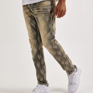Kloud 9 Skull Flame Laser-Print Slim Denim Jeans