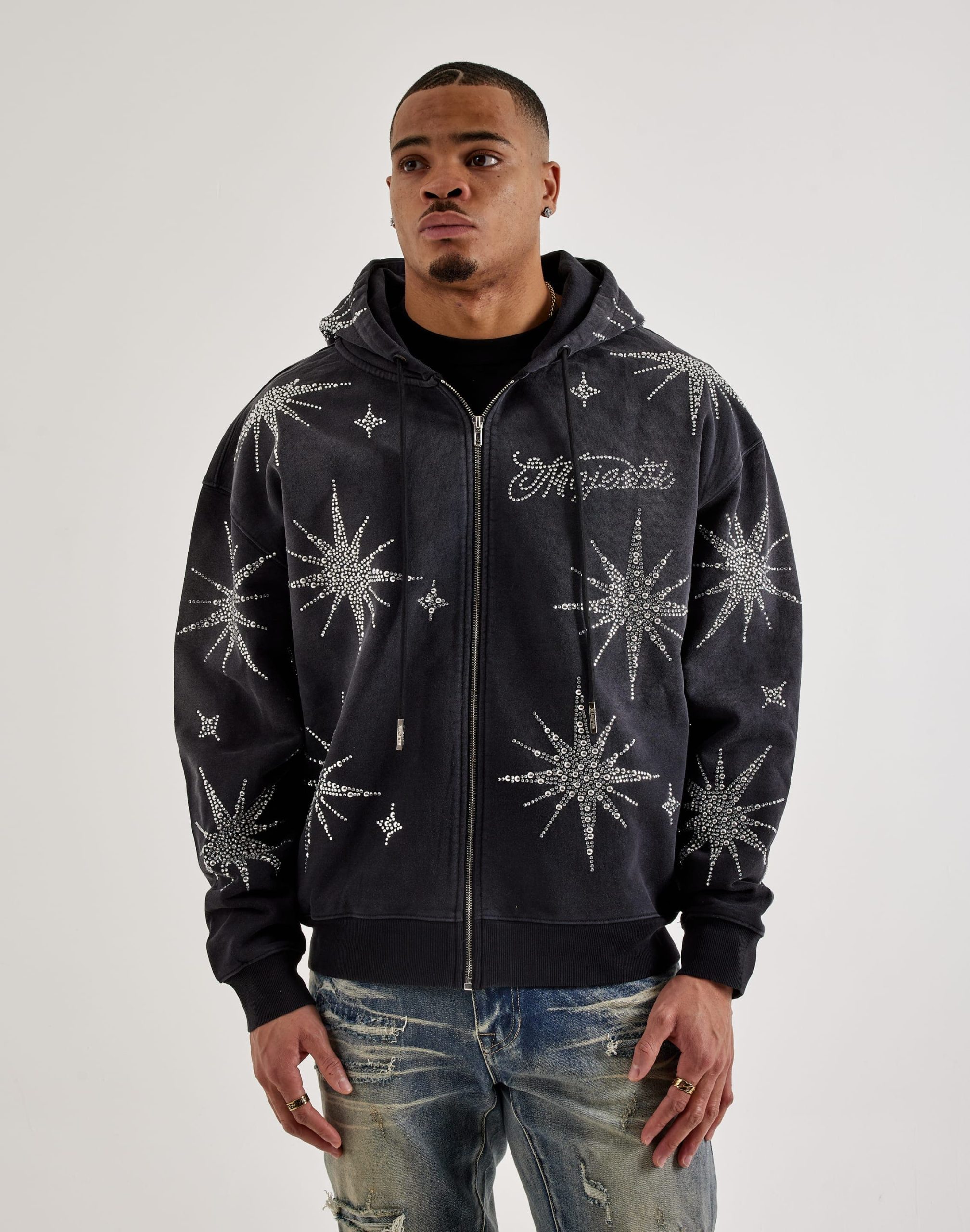 Majestik Star Full-Zip Rhinestone Fleece Hoodie