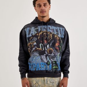 Majestik Bear Football Rhinestone Fleece Hoodie