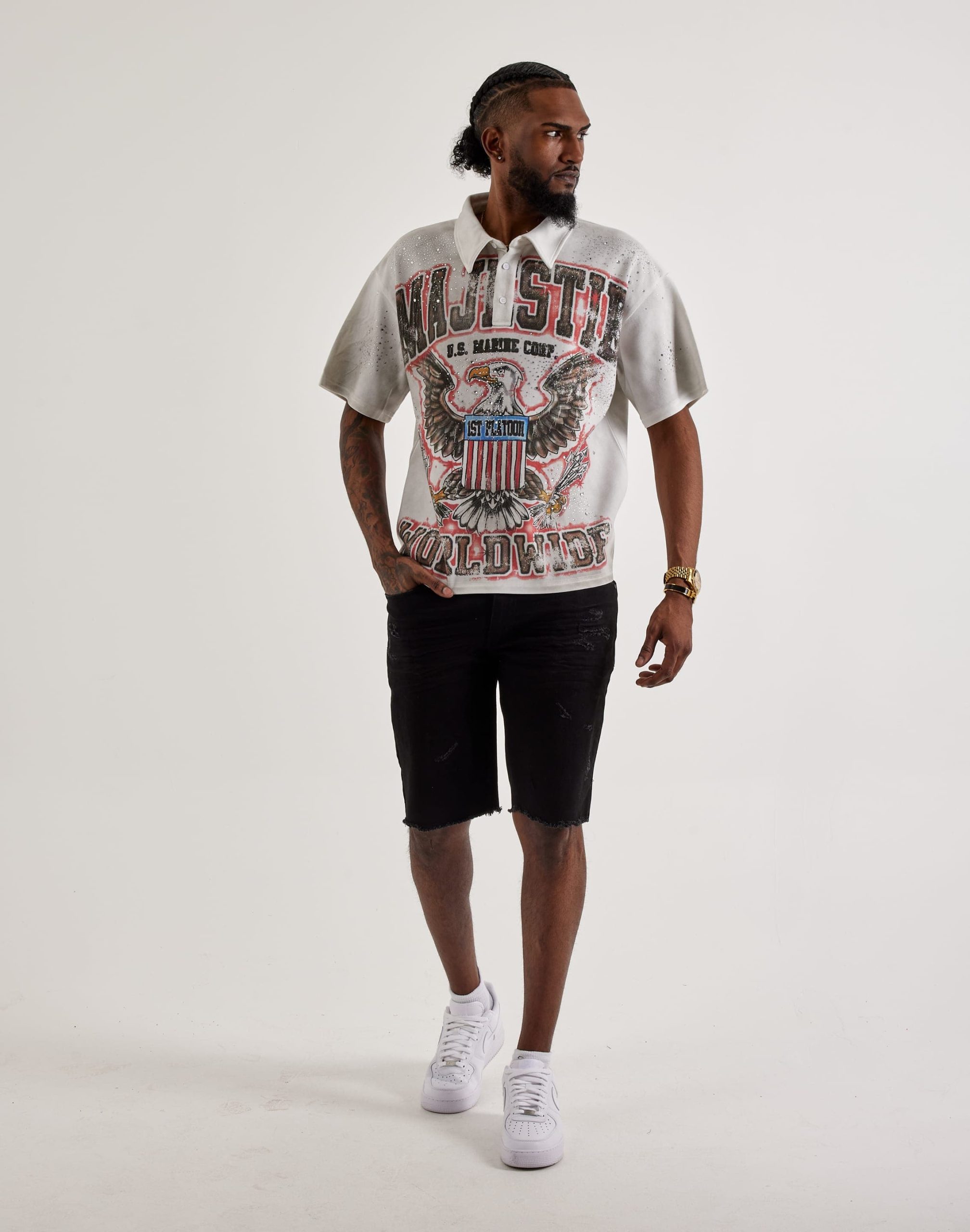 Majestik Eagle Rhinestone Polo Shirt - Image 4