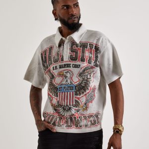 Majestik Eagle Rhinestone Polo Shirt