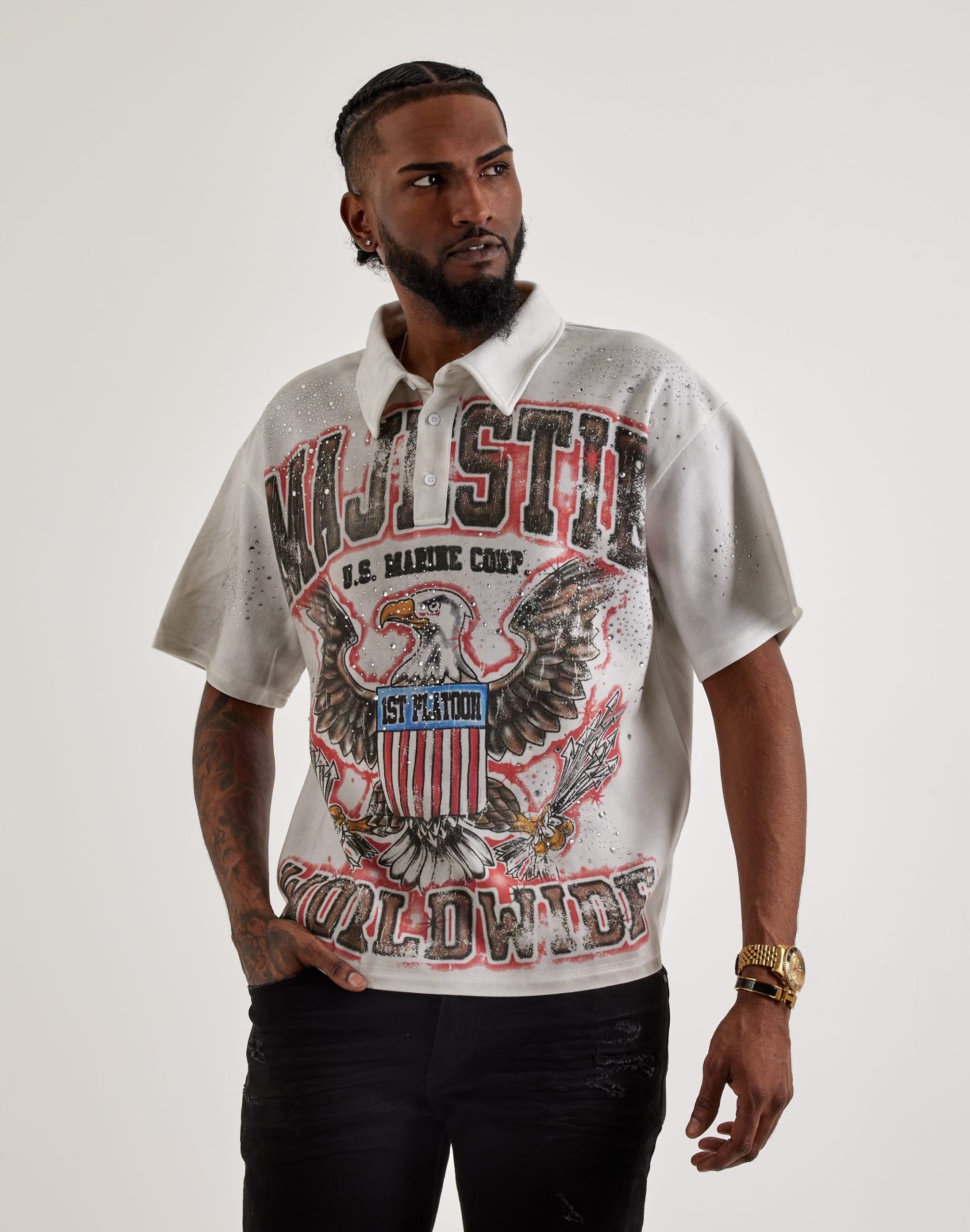 Majestik Eagle Rhinestone Polo Shirt