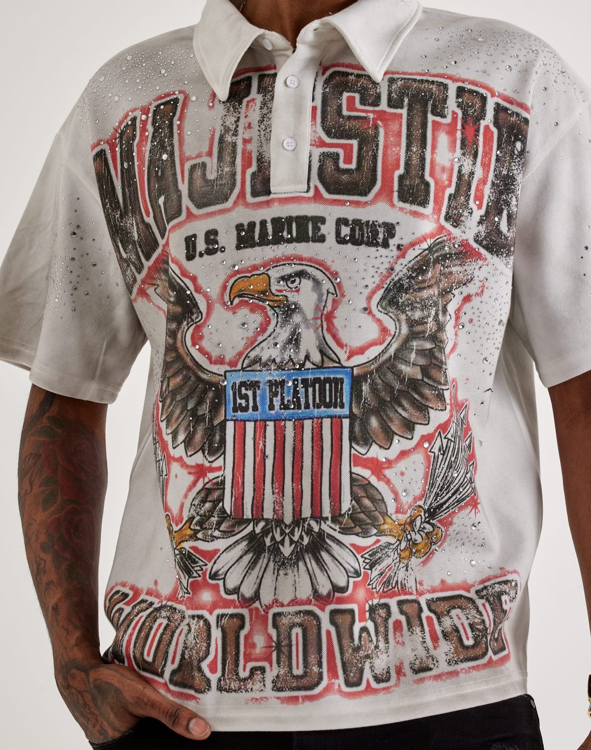 Majestik Eagle Rhinestone Polo Shirt - Image 2