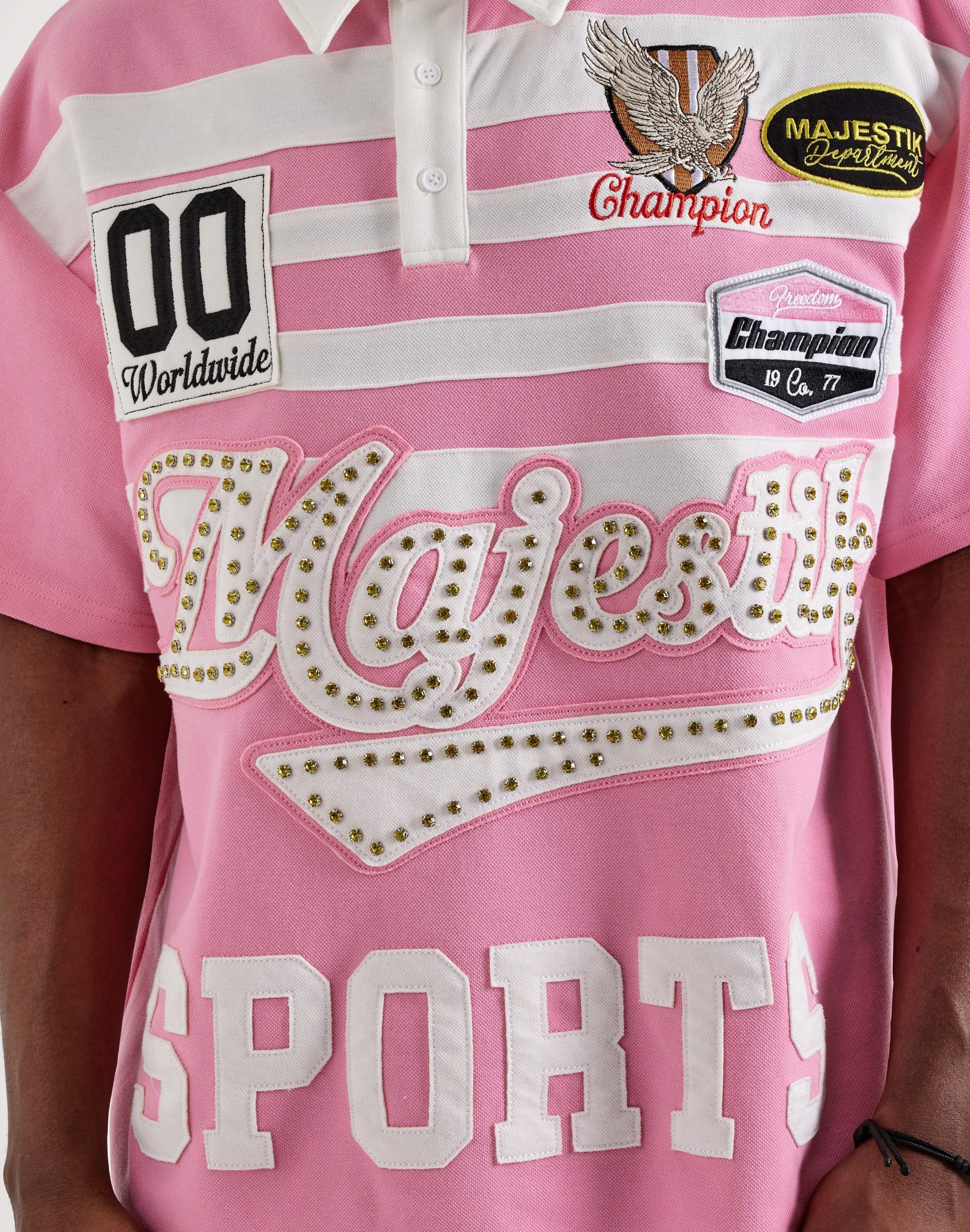 Majestik Rhinestone Sport Polo Shirt - Image 3