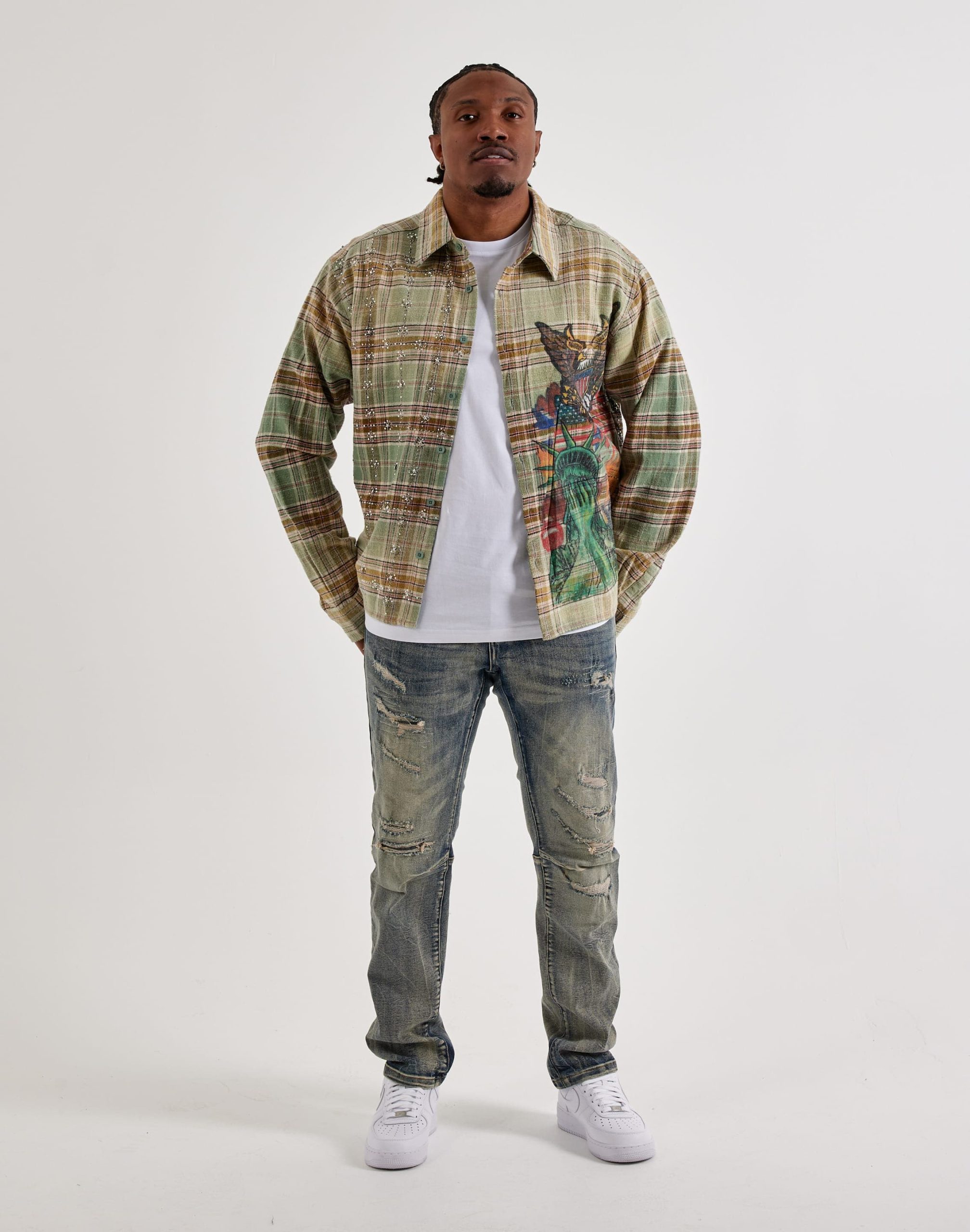 Majestik Eagle Allover Rhinestone Flannel Shirt - Image 5