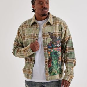 Majestik Eagle Allover Rhinestone Flannel Shirt