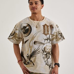 Majestik Flame Skull Tapestry Tee
