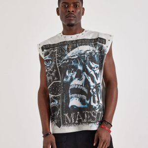 Majestik No Face No Case Rhinestone Sleeveless Tee