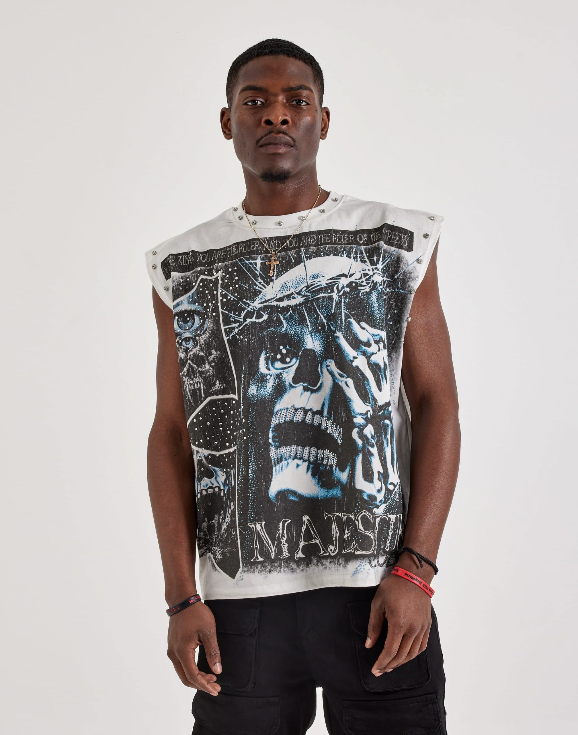 Majestik No Face No Case Rhinestone Sleeveless Tee