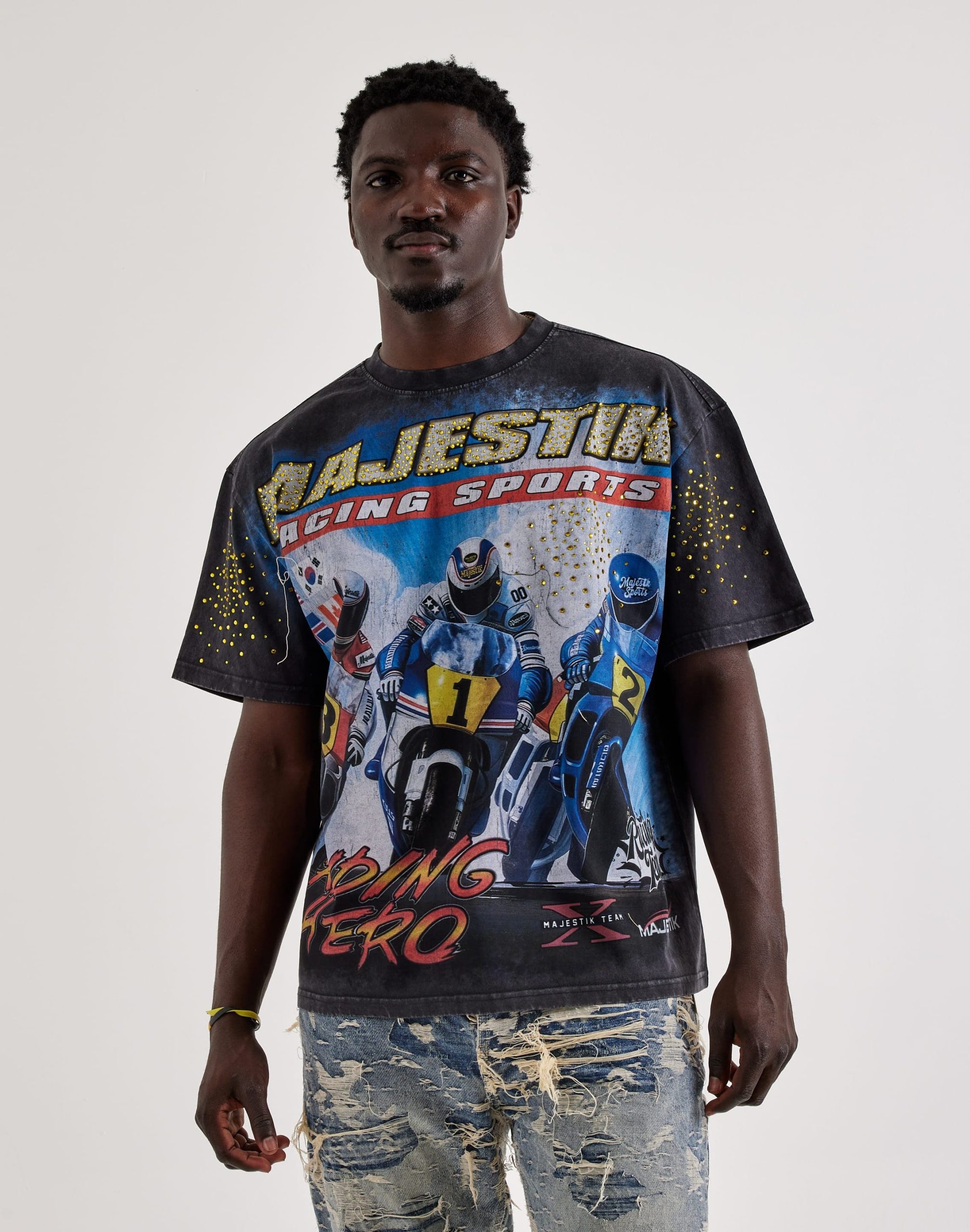 Majestik Riding Here Rhinestone Tee