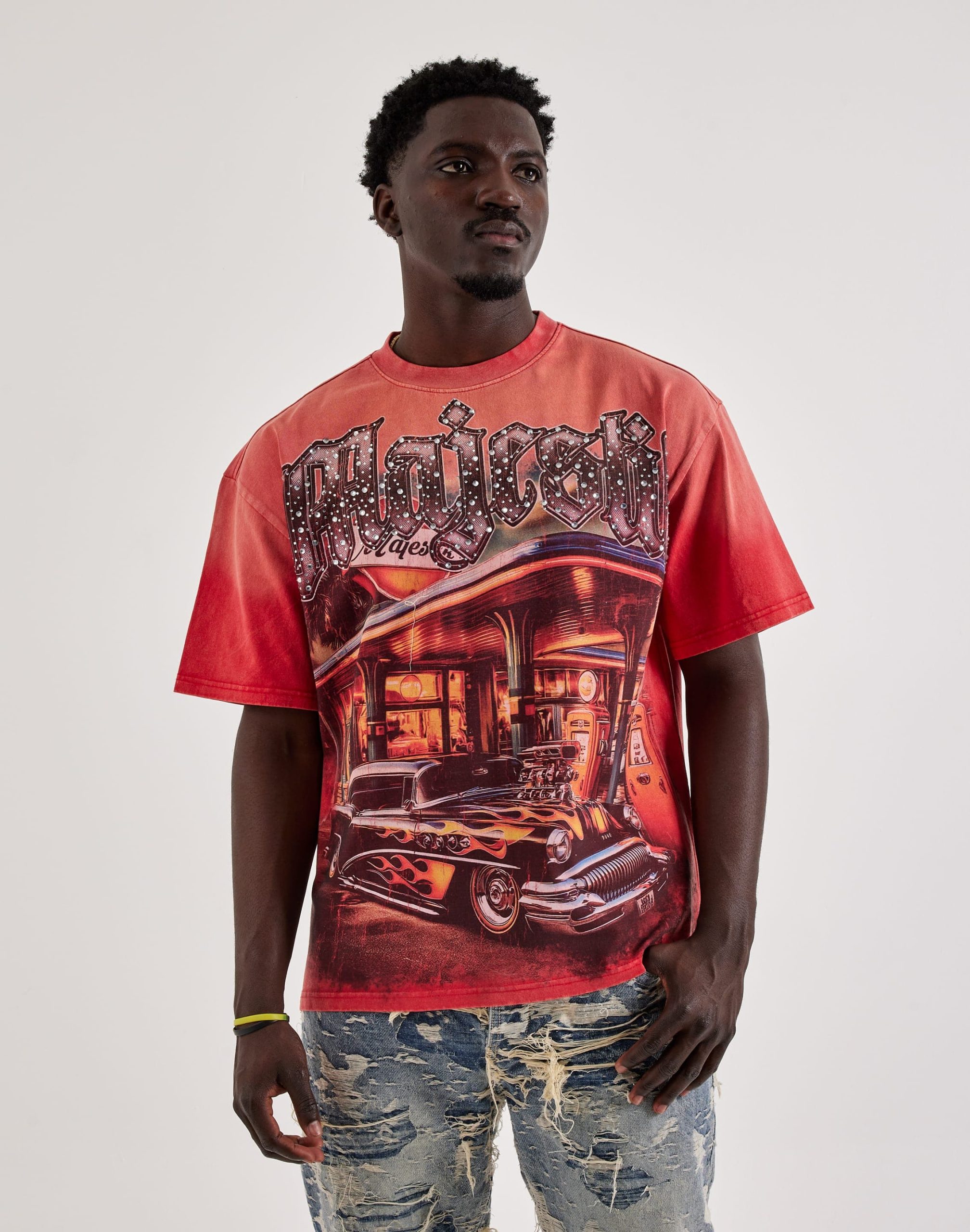 Majestik Old School Flame Rhinestone Tee