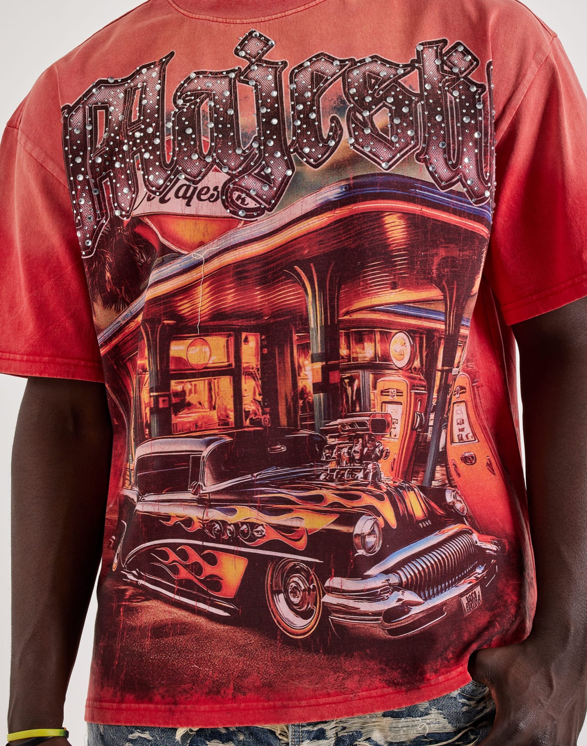 Majestik Old School Flame Rhinestone Tee - Image 3