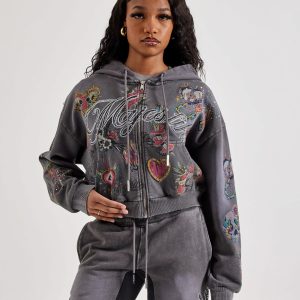 Majestik Allover Print Full-Zip Fleece Hoodie
