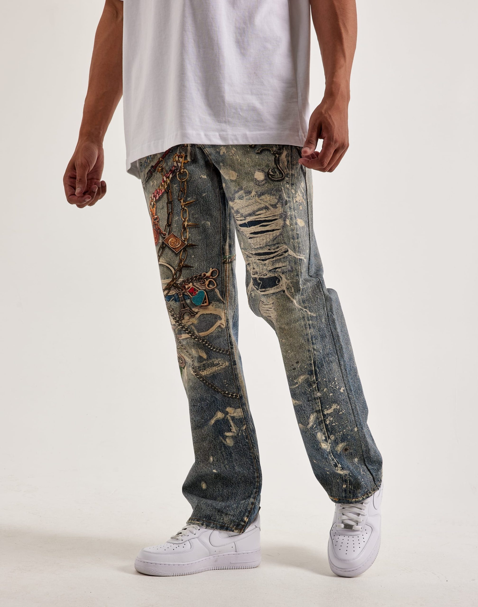 Preme Printed Chain Slim Distressed Denim Jeans - Image 2