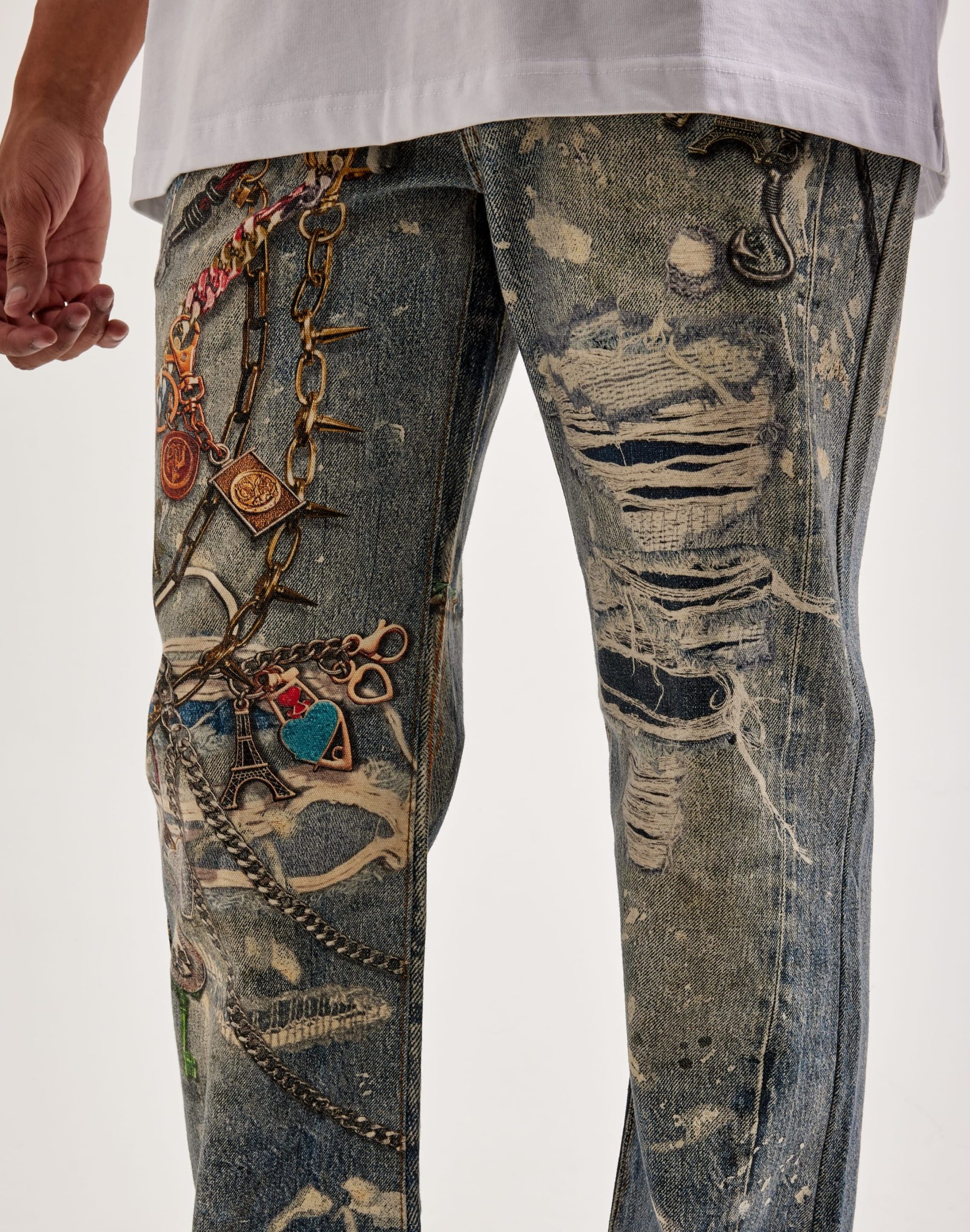 Preme Printed Chain Slim Distressed Denim Jeans - Image 3