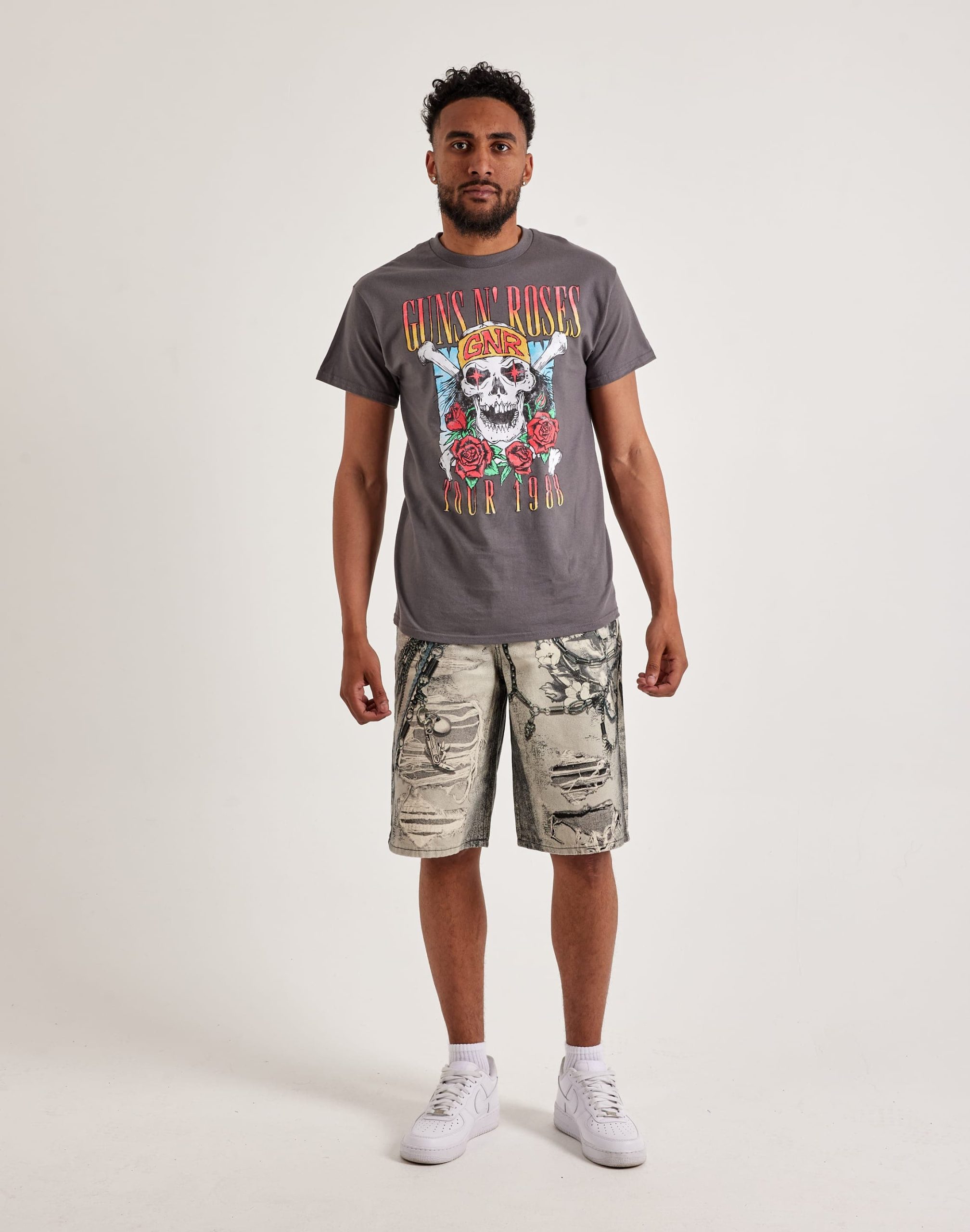 Preme Printed Chain Distressed Denim Shorts - Image 5