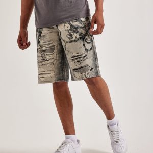 Preme Printed Chain Distressed Denim Shorts