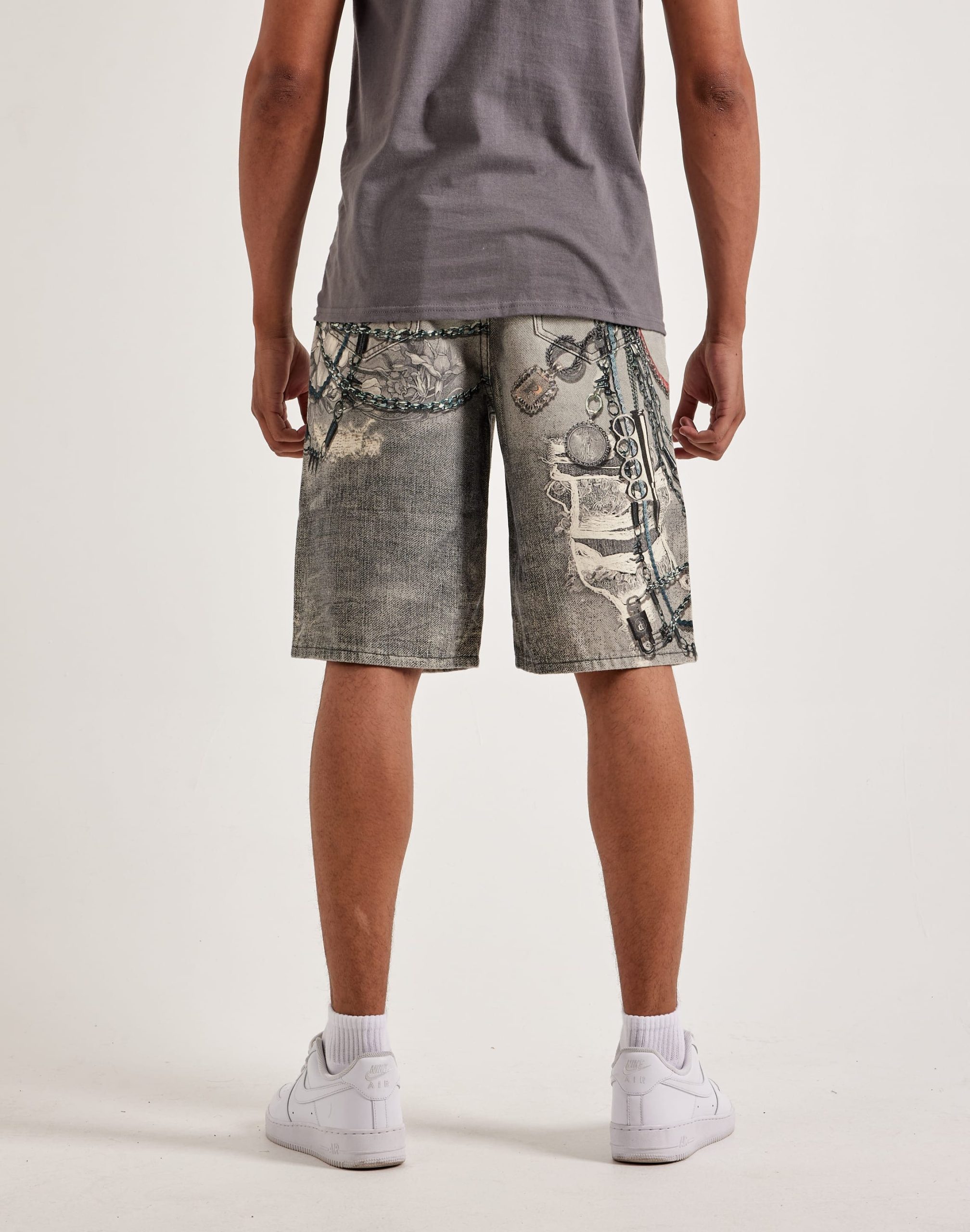 Preme Printed Chain Distressed Denim Shorts - Image 4