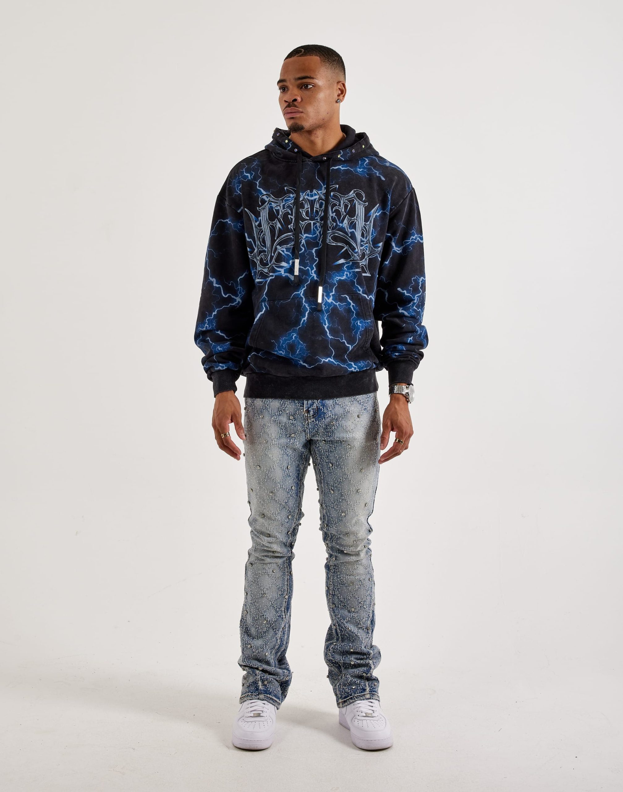 Preme Diamond Rhinestone Slim Denim Jeans - Image 5