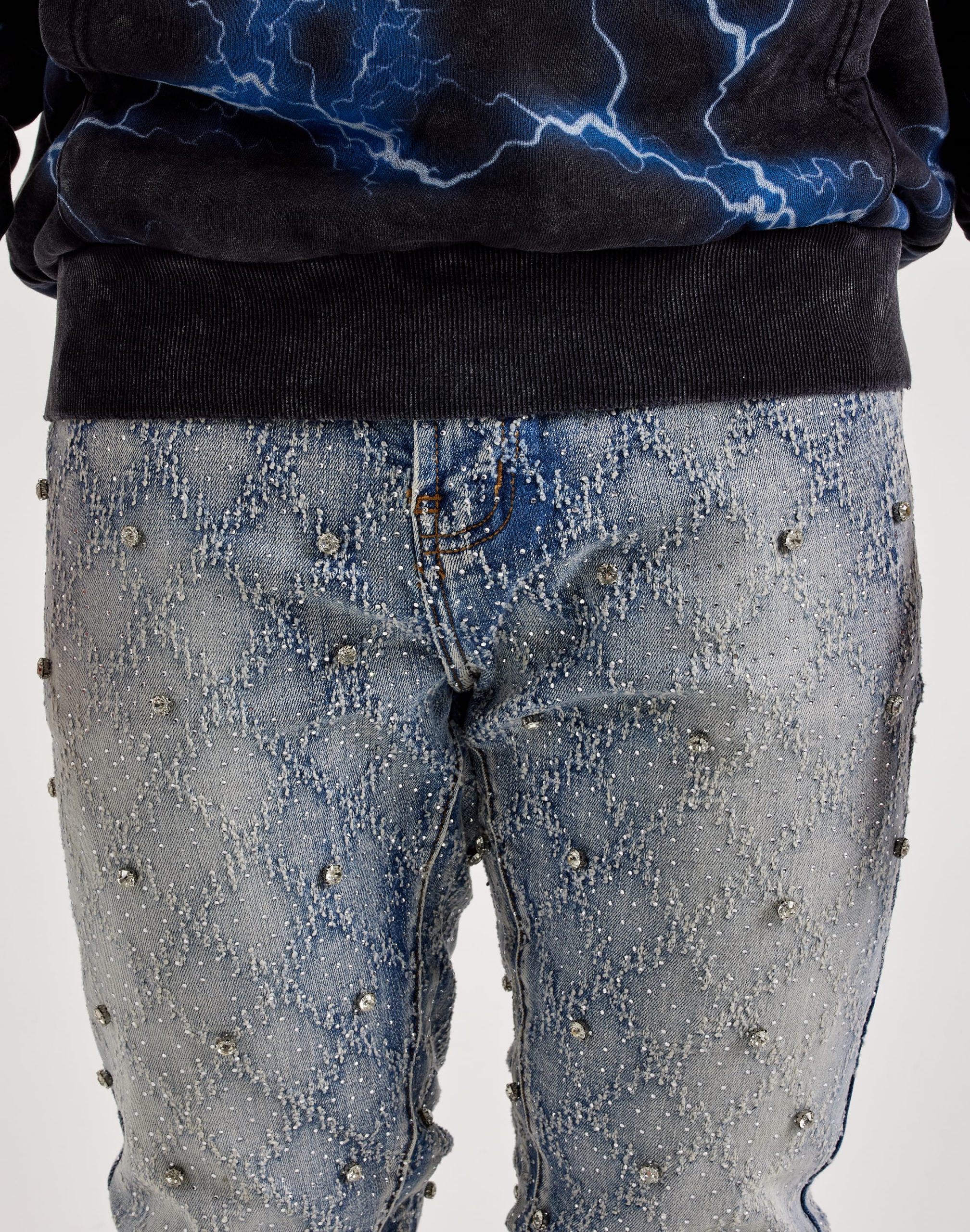 Preme Diamond Rhinestone Slim Denim Jeans - Image 3