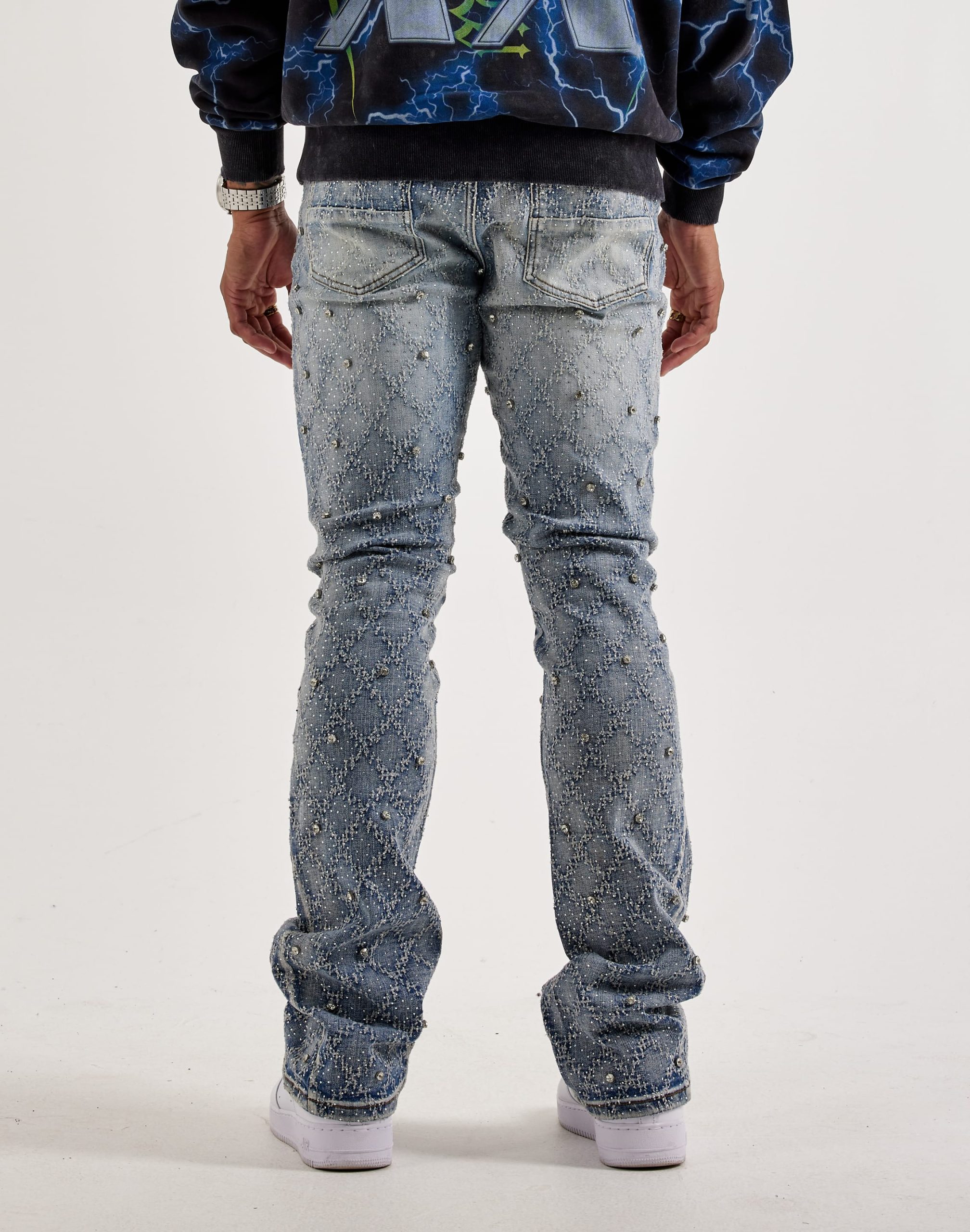 Preme Diamond Rhinestone Slim Denim Jeans - Image 4