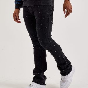Preme Diamond Rhinestone Slim Denim Jeans