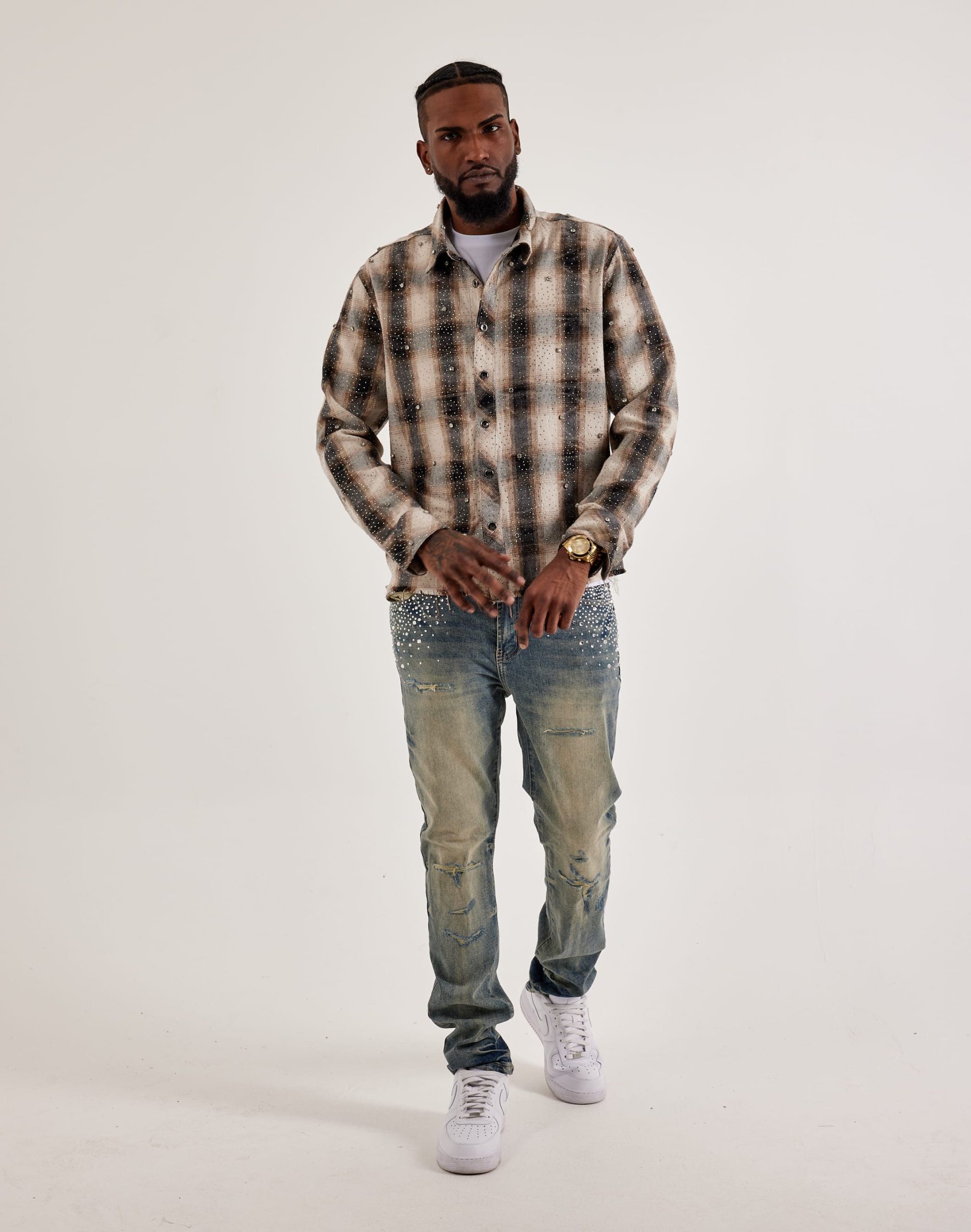 Preme Stacked Rhinestone Distressed Denim Jeans - Image 5