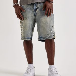 Preme Embellished Spiderweb Denim Shorts