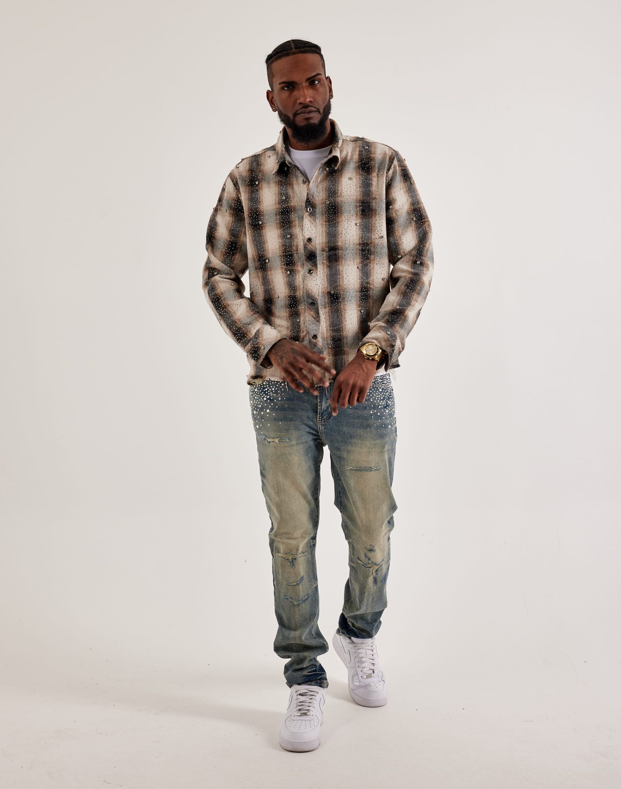 Preme Studded Plaid Woven Shirt - Image 4