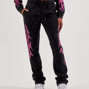 Red Fox Stacked Studded Flame Fleece Sweatpants