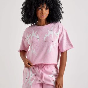 Red Fox Vintage Wash French Terry Rhinestone Cropped Tee