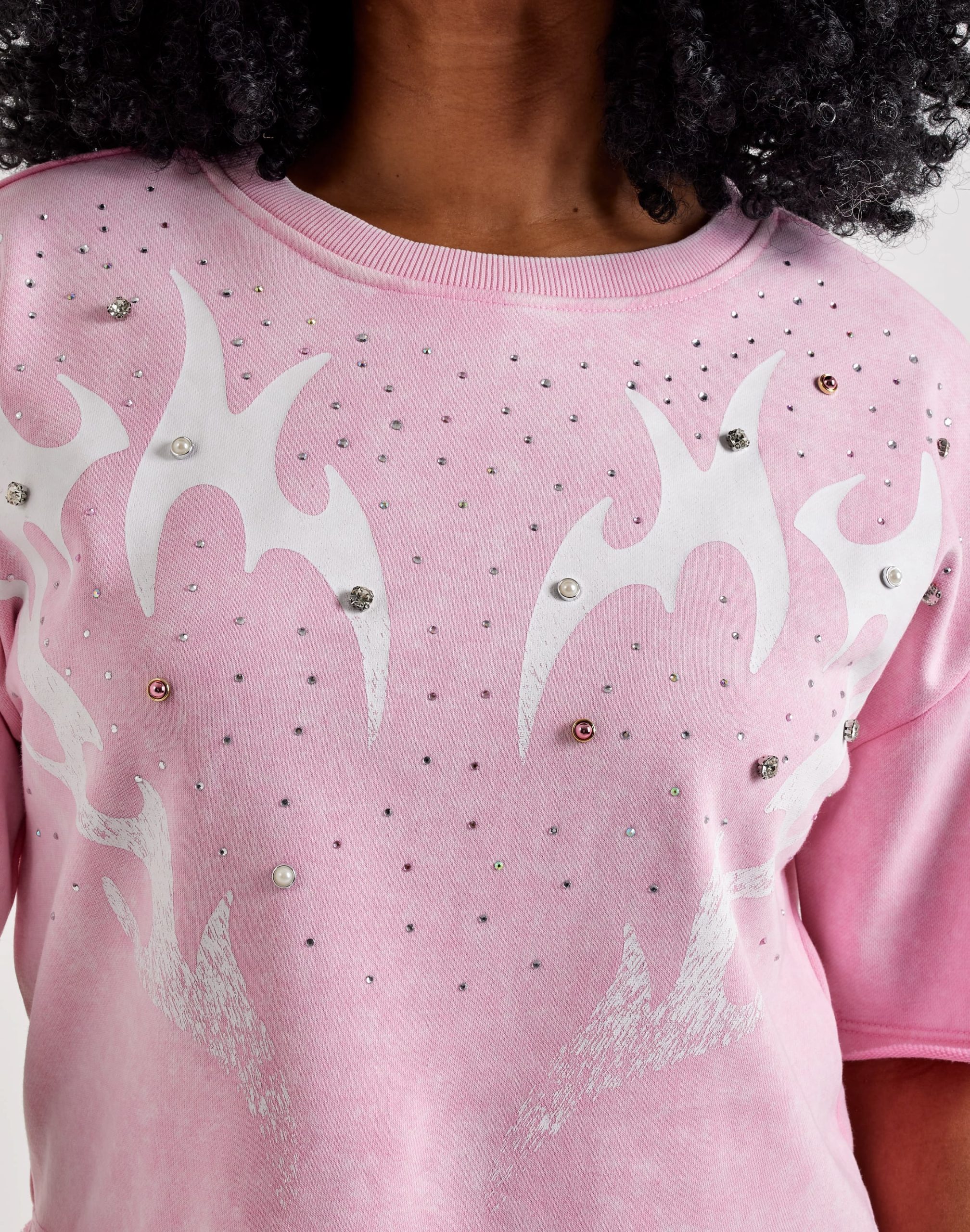 Red Fox Vintage Wash French Terry Rhinestone Cropped Tee - Image 2