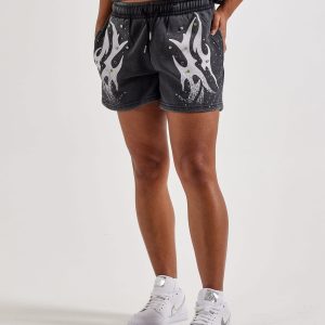 Red Fox Vintage Wash Fleece Rhinestone Shorts