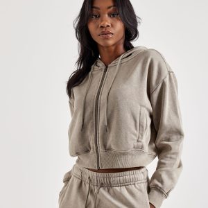 Red Fox Fleece Full-Zip Cropped Hoodie