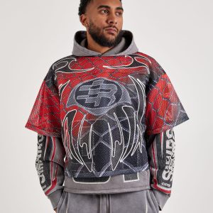 Smoke Rise Layered Fleece Sporty Jersey Hoodie